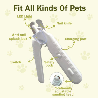Pet Grooming 2 in-1 Pet LED Nail Clippers with Grinder for Cats & Dogs